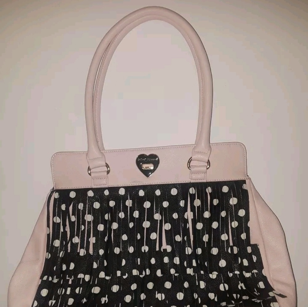 Betsey Johnson pink polka dot fringe purse